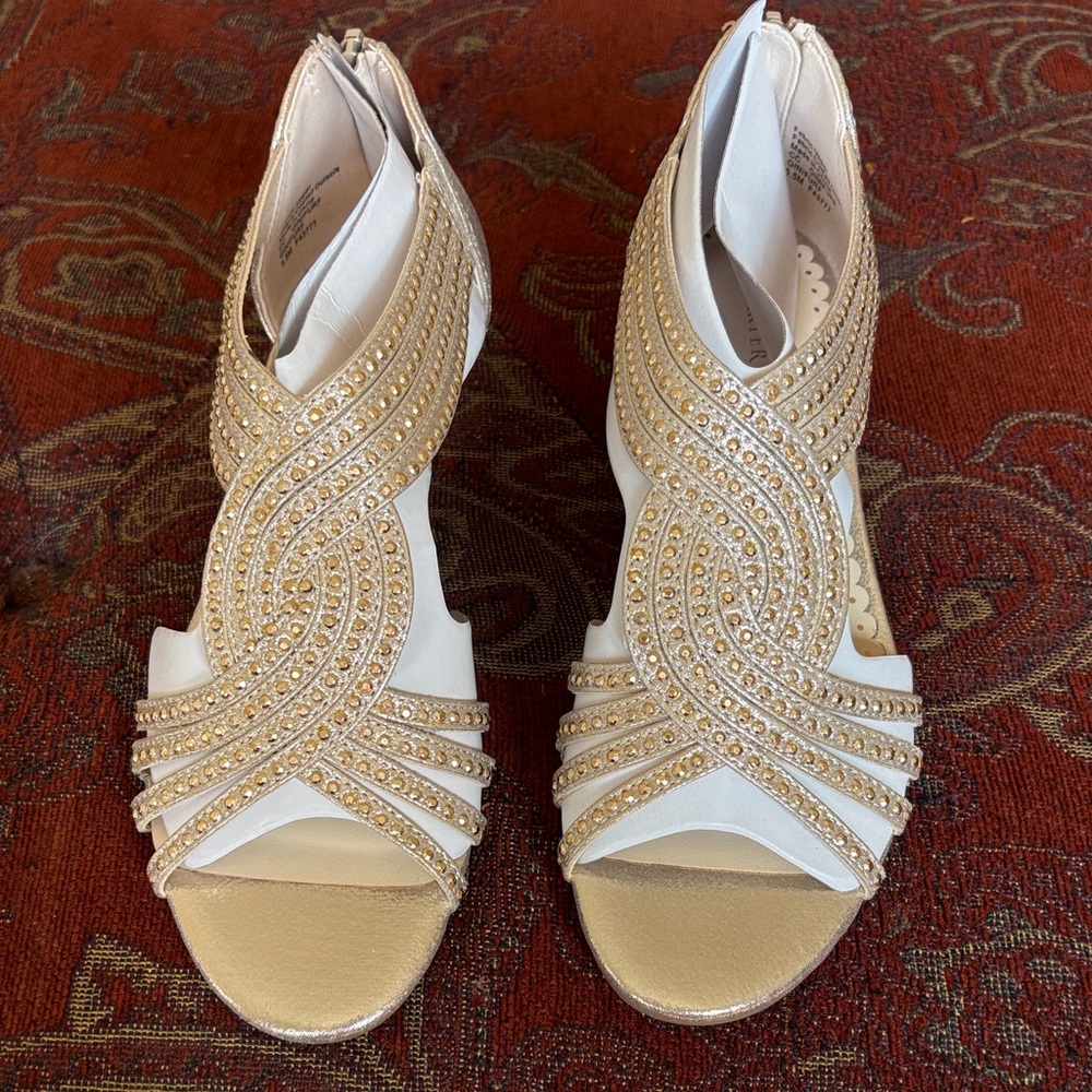 Charter Club Gold Embellished White Heels